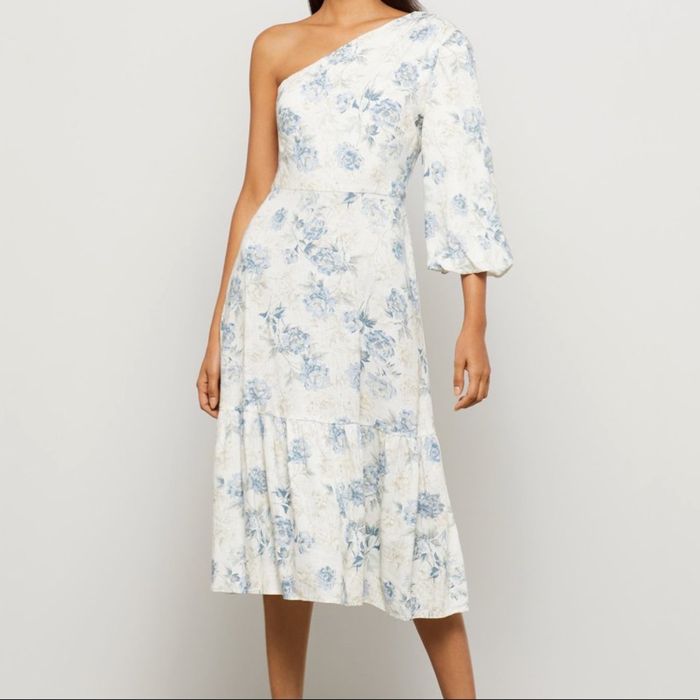BCBG Sea Salt One-Shoulder Dress